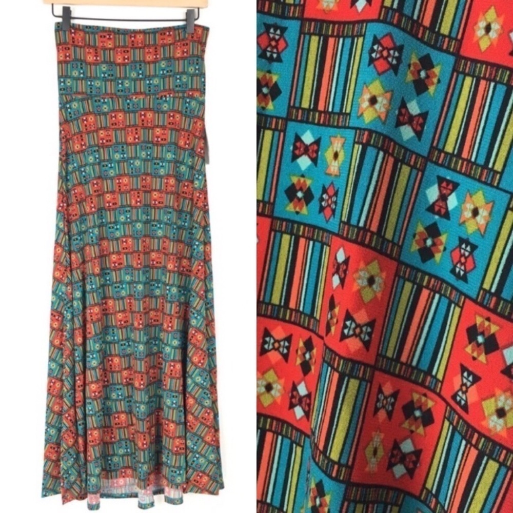 LULAROE Maxi Skirt Aztec Boho Tribal Southwestern Aztec Stretchy Size XXS NWT